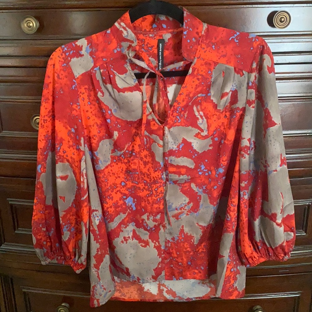 W118 Walter Baker Red Print Bow Top Size XS